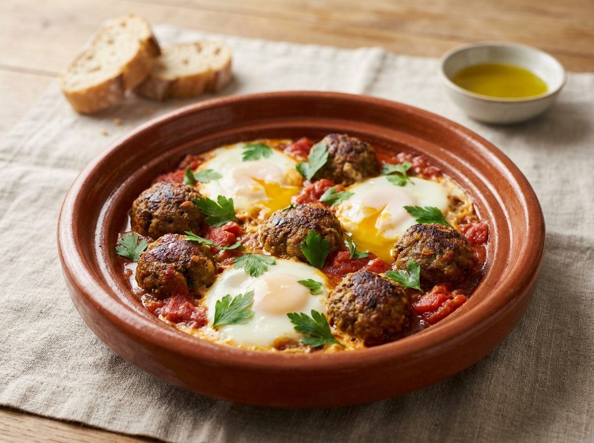 Moroccan Kefta Tagine with Eggs