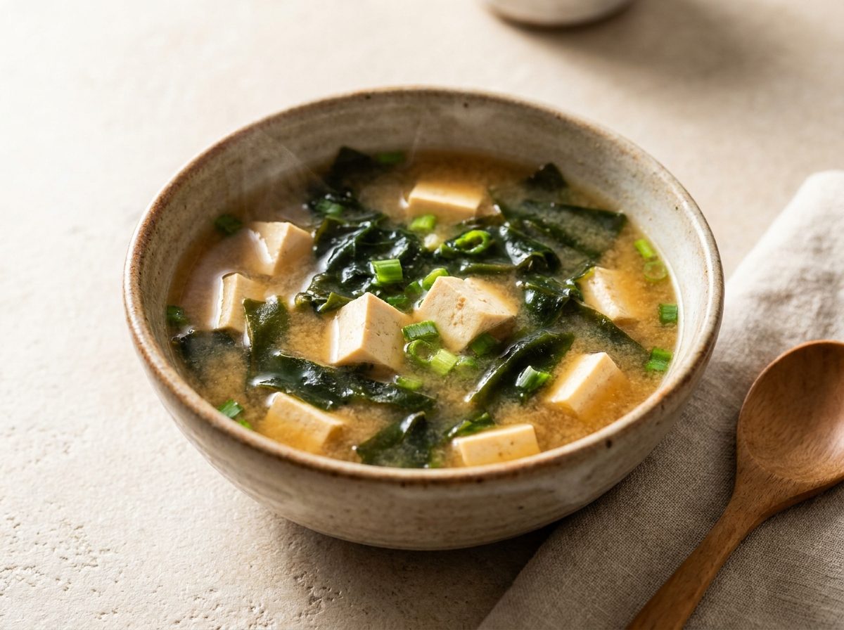 Sopa de miso con tofu y wakame