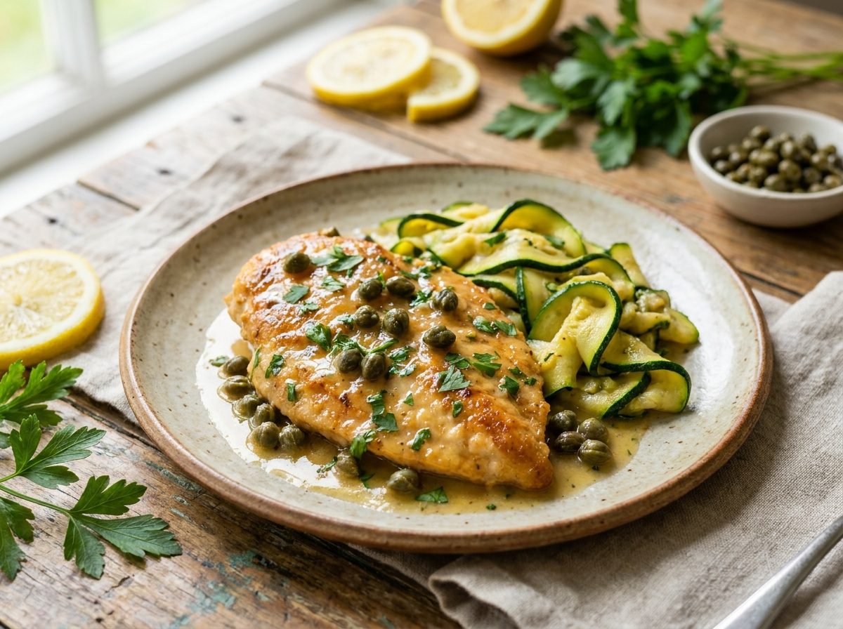 Chicken Piccata with Zucchini