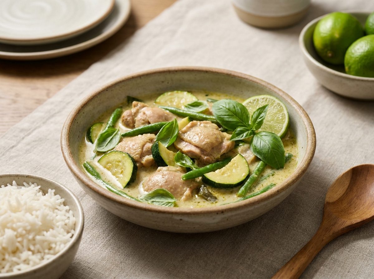 Curry verde thai di pollo e latte di cocco